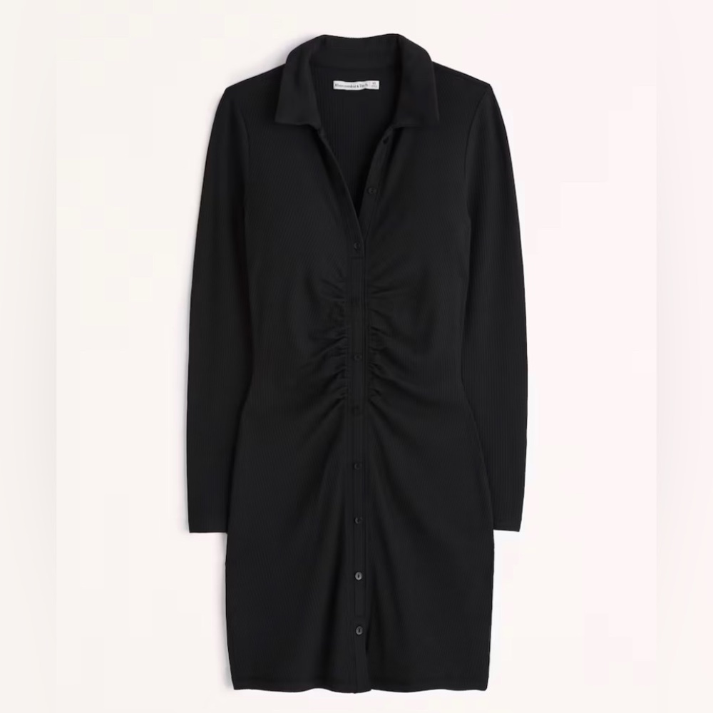 Abercrombie & fitch Long-Sleeve Ruched Shirt Dress Black